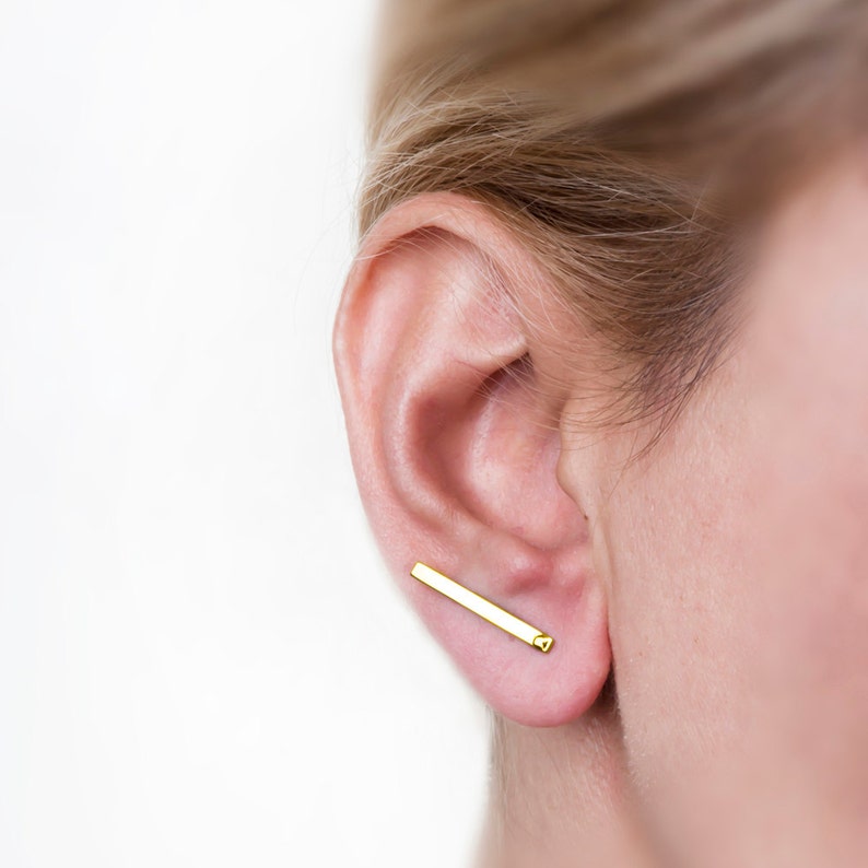 minimal jewelry teen girl bar earrings cool Gold bar Titanium earrings long stick earrings thin minimalist earrings line ear climbers