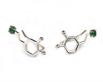 Chemistry earrings Dopamine, precious stone ear cuffs, silver earrings birthstone