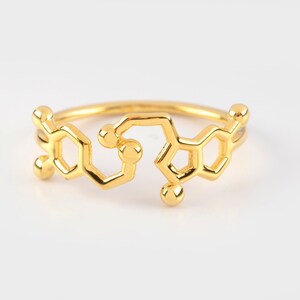 Serotonin ring Dopamine, happiness jewelry molecules, golden gift for scientist zdjęcie 3