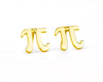 Pi earrings Gold Solid, math jewelry gift teacher, Greek letter Pi studs