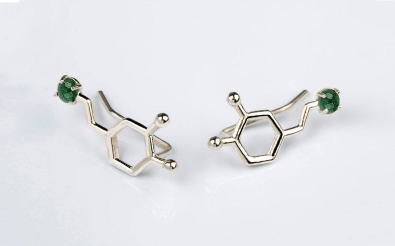 green stone ear cuffs gemstone jewelry silver earrings birthstone back to school gift gem earrings emerald Chemistry earrings Dopamine