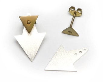 Triangle ear jackets Titanium, geometric jewelry contemporary, front back earrings elegant