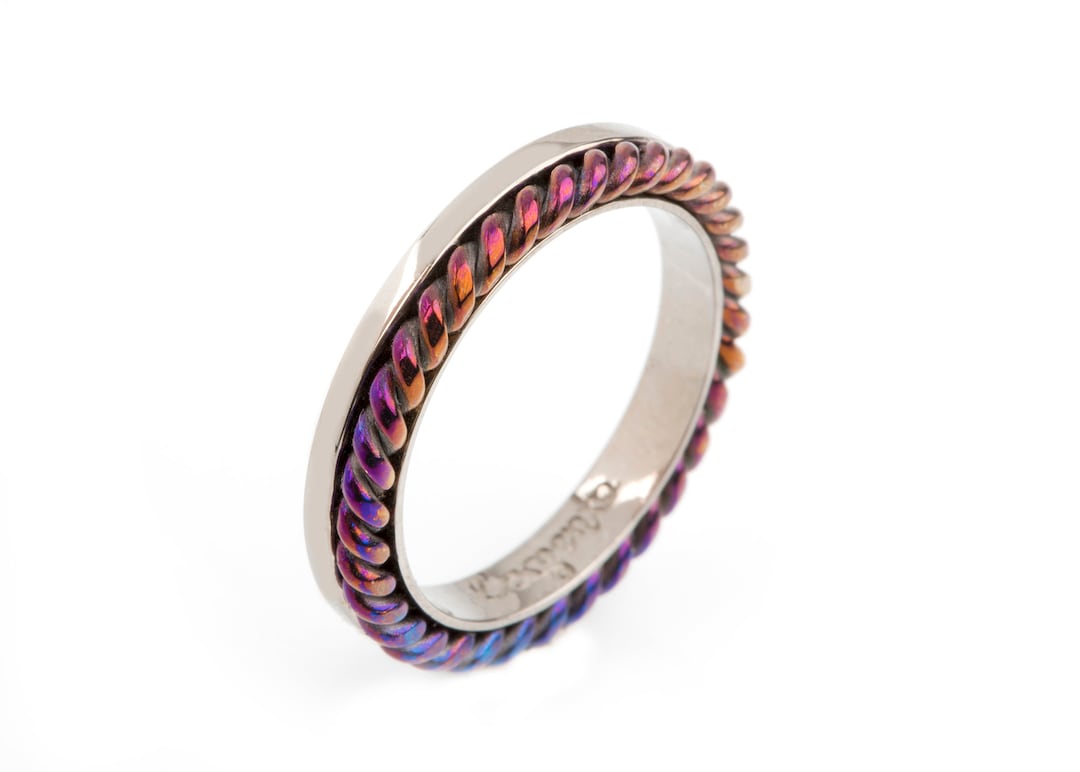 Solid Gold Band Ring, Titanium Wire Jewelry Elegant, Mixed Metal Ring