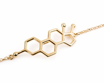 Estrogen bracelet Gold solid, jewelry molecule design, unique bracelet feminine