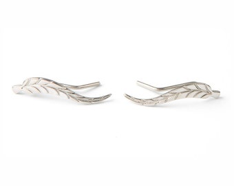 Titanium Feather ear cuffs, elegant earrings everyday, hypoallergenic ear crawlers delicate