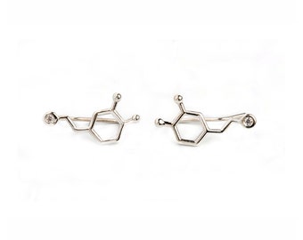 Solid Gold Dopamine earring, molecule structure ear cuff, chemistry symbol jewelry