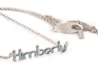 Titanium name necklace, silver dainty name pendant, mixed metals minimal jewelry