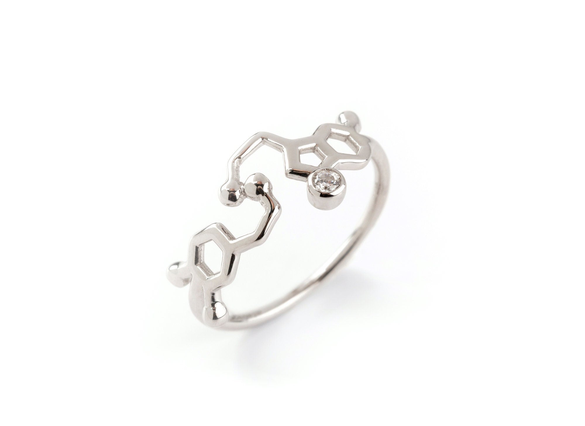 Serotonin and Dopamine Ring Molecule Jewelry Diamond Solid Gold Ring