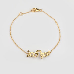 Serotonin Bracelet Dopamine, Solid Gold jewelry chemistry, molecule bracelet gift chemist image 2