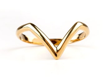 Chevron ring Gold solid, modern jewelry trendy, shape V ring