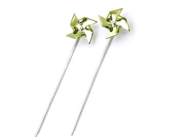 Pinwheel ear jackets origami, Titanium earrings windmill, Sterling Silver jewelry playful