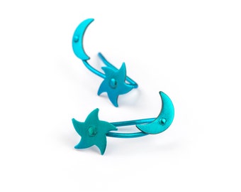 Moon Star ear climbers, night sky jewelry, titanium earrings