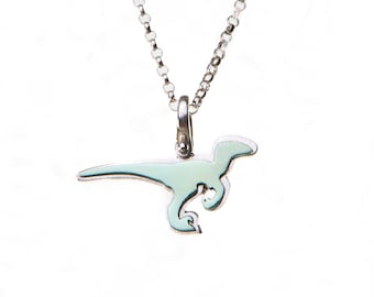 Dinosaur Velociraptor necklace, raptor jewelry Jurassic silver, T Rex necklace Titanium