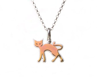 Kitty Cat necklace, titanium cat pendant, kitten necklace silver 925