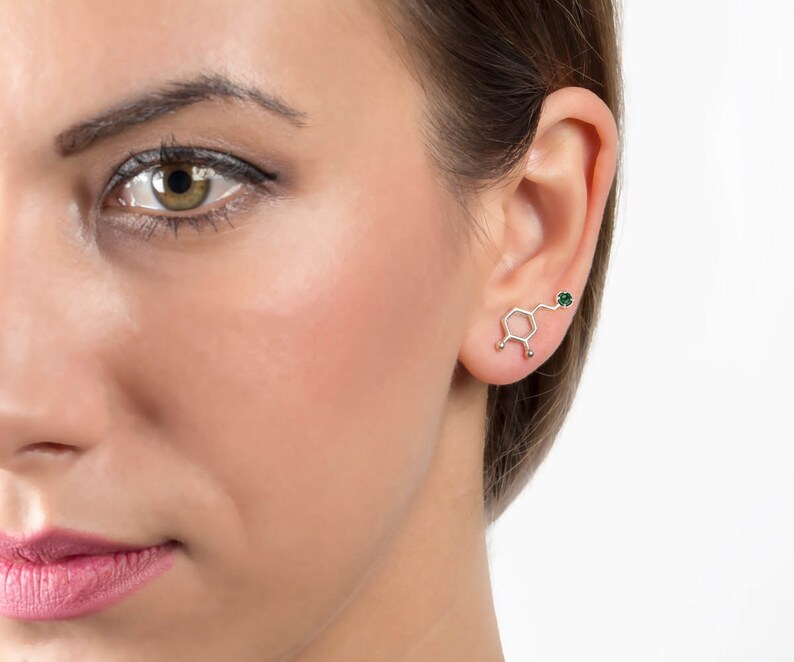 green stone ear cuffs gemstone jewelry silver earrings birthstone back to school gift gem earrings emerald Chemistry earrings Dopamine