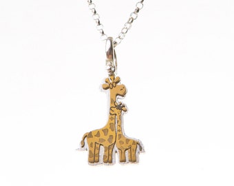 Mother and Baby Giraffe necklace, cute giraffe jewelry Titanium, motherhood pendant anymal