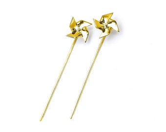 Pinwheel earrings Titanium, jewelry colored ear jackets, playful earrings windmill