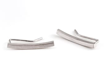 Silver curved Bar ear cuffs, simple bar earrings, sterling silver ear climbers