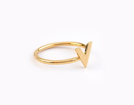 Chevron Ring V Shape, Modern Jewelry Gold Solid, Chevron Ring Midi 