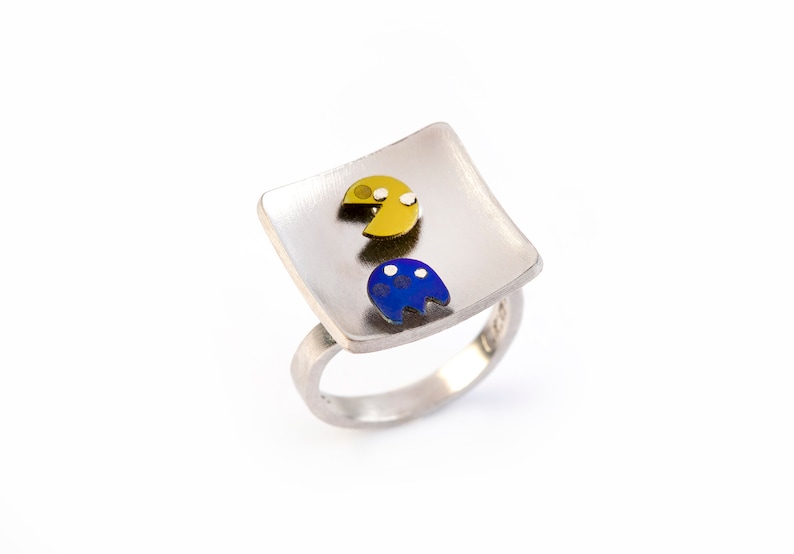 arcade game jewelry old school video game Pac Man ring nerd gift for geek gamer jewelry game retro gift geekery jewelry Pac Man Ghost