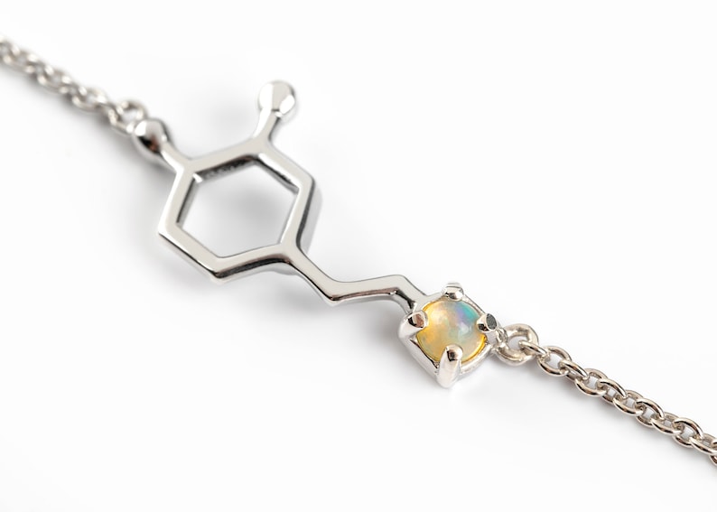 Dopamine Bracelet birthstone, science jewelry molecule, Sterling Silver bracelet image 2