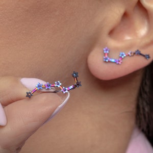 Big Dipper ear climbers, earrings constellation stars, titanium jewelry galaxy image 5