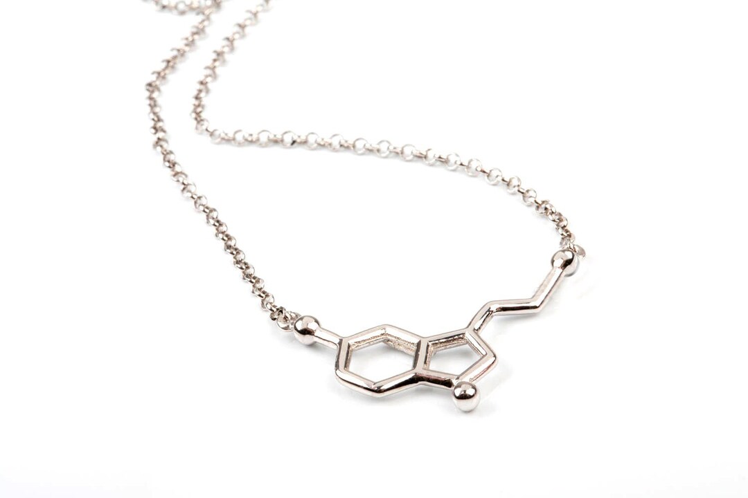 Solid Gold Chemistry Necklace, Molecular Jewelry Serotonin, Nerd