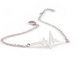 Heartbeat sterling silver bracelet, shiny jewelry medical, heartbeat elegant design