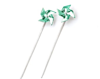 Pinwheel titanium ear jackets, windmill earrings colorful, 925 silver jewelry origami