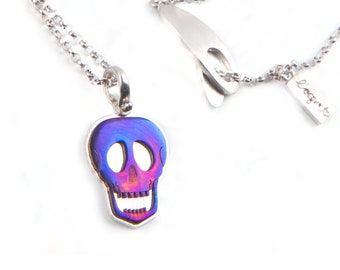 Skeleton Skull necklace, titanium pendant skull, silver spooky jewelry Halloween