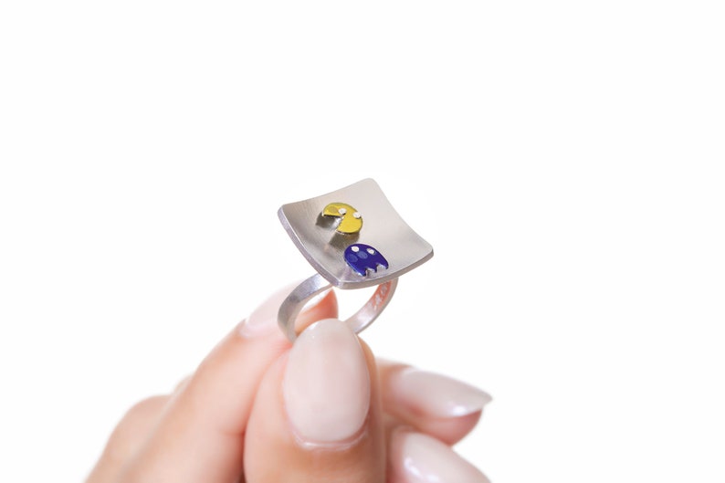 arcade game jewelry old school video game Pac Man ring nerd gift for geek gamer jewelry game retro gift geekery jewelry Pac Man Ghost