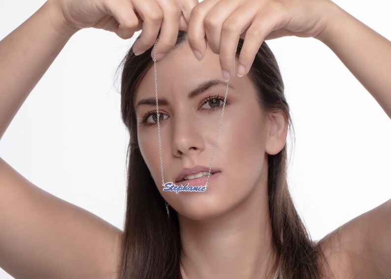 Personalized Name Blue Titanium Necklace Stephanie Custom Etsy