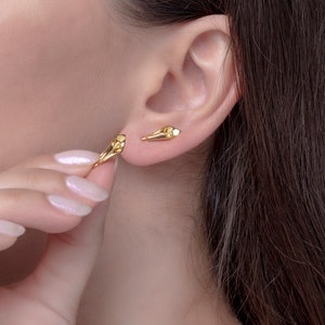 Calla Lily Ear Climbers, flower earrings romantic, Solid Gold jewelry plant image 8