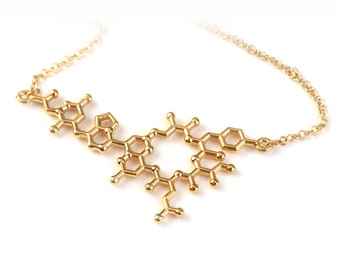 Oxytocin necklace Gold solid, molecule jewelry dainty, science gift doctor jewelry