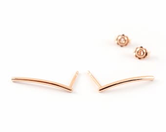 Curved Bar Studs, Solid Gold jewelry trendy, long earrings chic