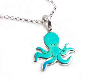 Octopus titanium necklace, cute octopus tiny charm, sterling silver chain pendant