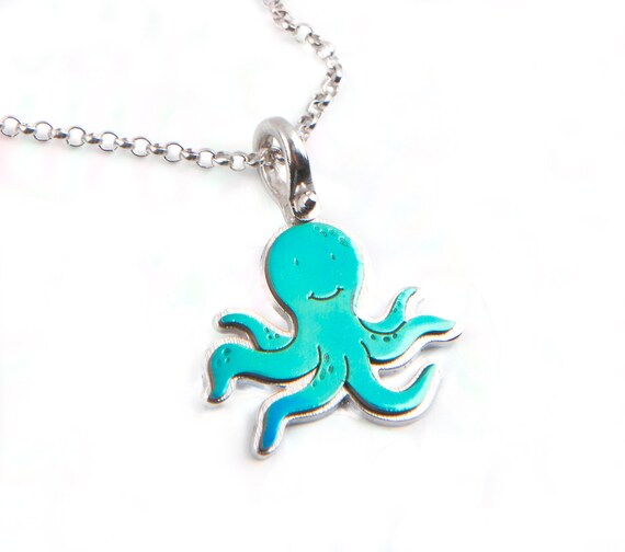 Octopus Titanium Necklace Cute Octopus Tiny Charm Sterling Silver Chain Pendant Etsy
