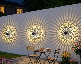 Five-Pointed Mandala Solar Fence Light, Metal Outdoor Deck/Step Wall Light, Suitable For Garden Decoration.
