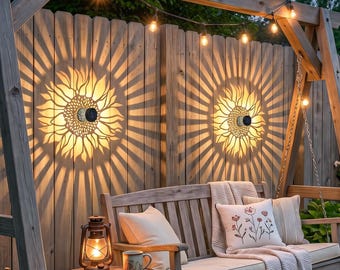 Solar-Powered Fence Light, Metal Sunflower Outdoor Deck Step Wall Light For Garden Decoration.