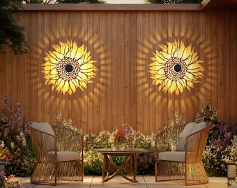 Solar-Powered Fence Light, Metal Sunflower Outdoor Deck Step Wall Light For Garden Decoration.