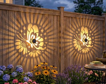 Solar-Powered Fence Light, Metal-Lined Butterfly-Shaped Outdoor Deck Step Wall Light For Garden Decoration.