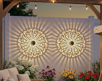 2 Pack Solar-powered Fence Lamp,Vortex Flower Metal Outdoor Terrace/Step Wall Lamp, Suitable for Garden Decoration.