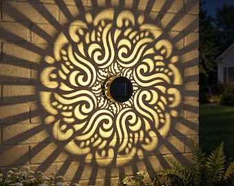 Vortex Flower Solar-powered Fence Lamp and Metal Outdoor Terrace/Step Wall Lamp, suitable for garden decoration.