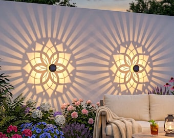 Solar Fence Light, Metal Geometric Outdoor Deck Step Wall Light Garden Decoration.