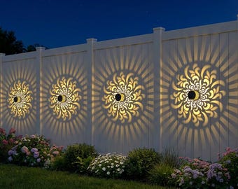 Luz solar para valla con patrón giratorio, lámpara de pared de metal para terraza o escalón de exterior, adecuada para decoración de jardín.