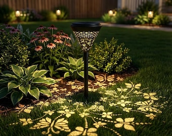 Luces solares decorativas para jardín al aire libre, luces de paisaje de sendero impermeables de luz cálida, temática de mariposas