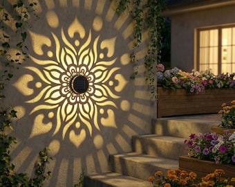 Octagonal Cylindrical Solar Garden Fence Lamp, Metal Outdoor Terrace/Staircase Wall Lamp,