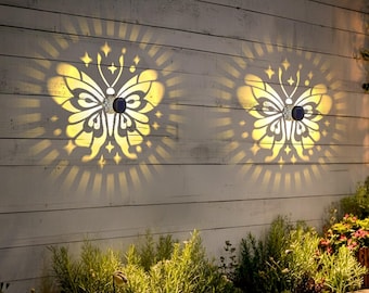 Lámpara solar para valla con forma de estrella y mariposa, decoración para jardín al aire libre