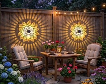 Solar-Powered Fence Light, Metal-Lined Floral Outdoor Deck Step Wall Light For Garden Decoration.
