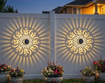Rotating Pattern Solar Fence Light, Metal Outdoor Deck/Step Wall Lamp, Suitable For Garden Decoration.